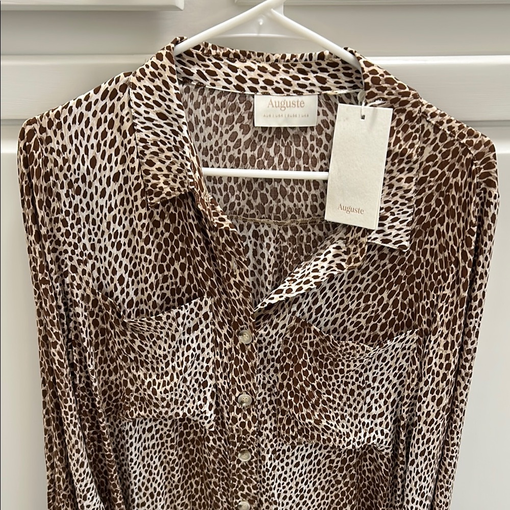 Auguste Brown Leopard Nala Pocket Shirt Mini Dress NWT